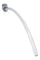 Gray 17″ glass Gandalf pipe with black striped bowl, long curved stem, and clear marble feet