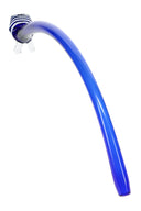 Cobalt blue 17″ glass Gandalf pipe with white-striped bowl, curved stem, and clear glass feet