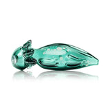 Side view of the green HEMPER Axolotl Glass Hand Pipe with sculpted gills, tiny limbs, and spotted decoration