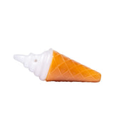 Ice cream glass hand pipe with white soft-serve top, orange waffle cone body, and side carb hole