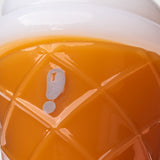 Close-up of logo mark and raised waffle cone texture on orange ice cream glass hand pipe body