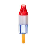BigFun! Pipesicle glass hand pipe rear view showing red mouthpiece, left-side carb and blue glass base