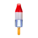 BigFun! Pipesicle glass hand pipe front view with red, white and blue body, yellow stick and novelty frozen-treat shape