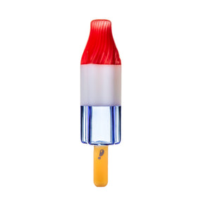 BigFun! Pipesicle glass hand pipe front view with red, white and blue body, yellow stick and novelty frozen-treat shape