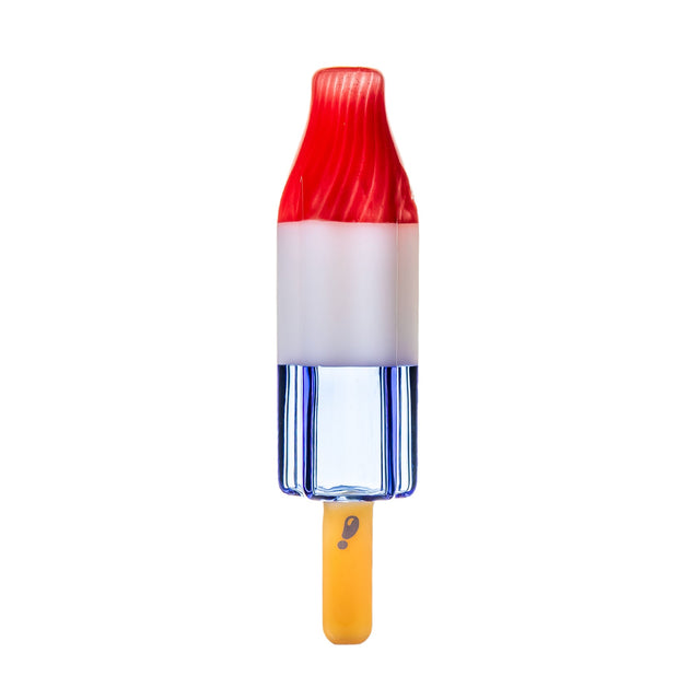 BigFun! Pipesicle glass hand pipe front view with red, white and blue body, yellow stick and novelty frozen-treat shape