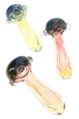Assorted 4½″ gold-fumed glass hand pipes with dark frit bowls, bubble accents, and clear marble details