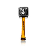 Front view of Hemper Medieval Warhammer 4″ glass hand pipe with square smoky bowl and amber stem