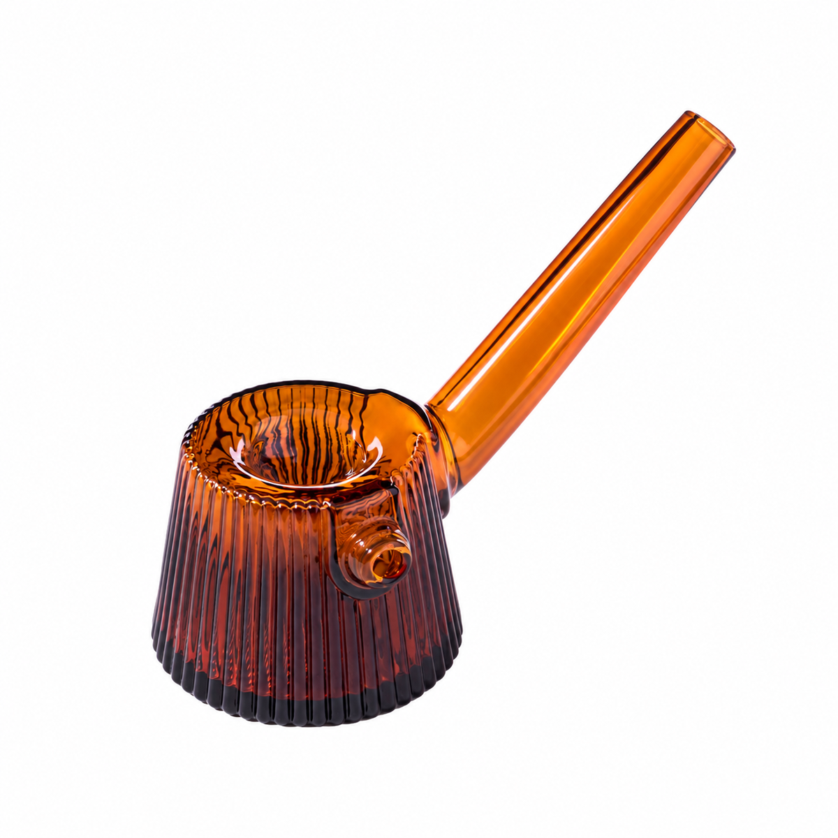 Baltic Amber NWTN Home Deco hand pipe angled view showing fluted glass body and deep bowl