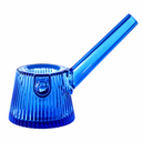 Lapis NWTN Home Deco glass hand pipe with bright blue fluted body, side carb and angled stem