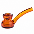 Amber-orange Vesper glass hand pipe with a thick rounded base, deep bowl and long curved glass stem