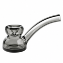 Smoke-gray Vesper glass hand pipe with a deep bowl, side carb, thick base and curved borosilicate mouthpiece