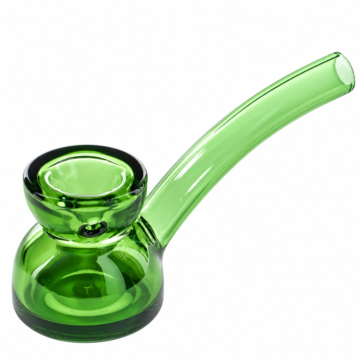 NWTN Home Vesper glass hand pipe in emerald green with a wide rounded chamber, deep bowl and curved stem
