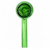 Top view of emerald Vesper glass hand pipe showing the deep round bowl, curved stem and compact tabletop shape