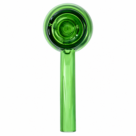 Top view of emerald Vesper glass hand pipe showing the deep round bowl, curved stem and compact tabletop shape