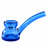 Blue Vesper glass hand pipe with a deep bowl, side carb, rounded chamber and sweeping curved mouthpiece