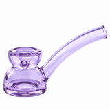 Light purple Vesper glass hand pipe with a thick circular base, raised bowl and long curved glass stem