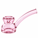 Pink Vesper glass hand pipe with a compact rounded chamber, deep bowl and elegant curved mouthpiece