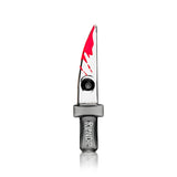 Knife-shaped glass hand pipe with red blade accents, a built-in bowl and white RIPNDIP lettering on the gray handle