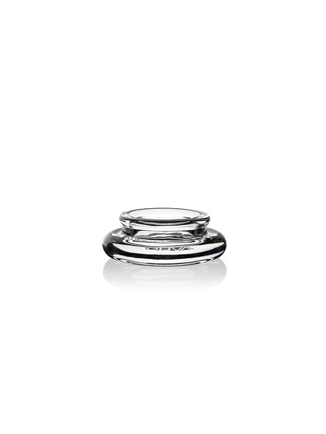 Clear GRAV dab dish with a raised circular rim, broad rounded base, and white branding.