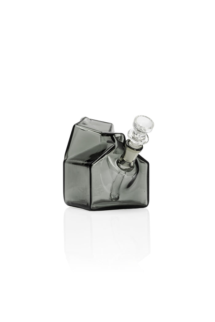 Smoke grey GRAV milk carton glass bubbler with clear 10 mm bowl and angled spout