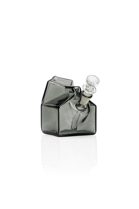 Smoke grey GRAV milk carton glass bubbler with clear 10 mm bowl and angled spout