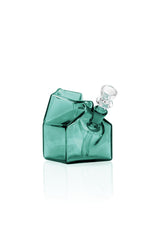 Lake green GRAV milk carton glass bubbler showing compact body and built-in downstem