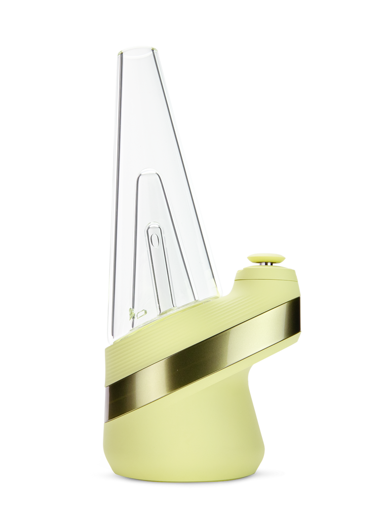 Puffco Peak Zest e-rig right side showing chartreuse-style body and clear glass attachment