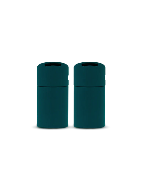 Two Puffco New Peak Pivot mouthpieces in Pine green, oval slot tips shown upright side by side; replacement 2-pack accessory.