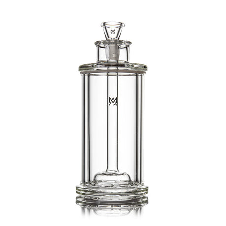 Full-length clear glass bong with MJ Arsenal logo, piston top assembly and wide stable base for smooth pulls.
