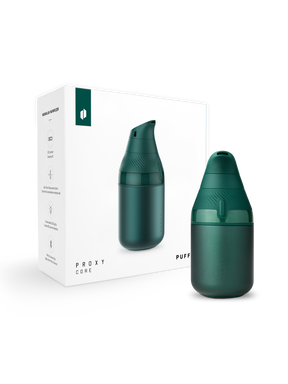 Pine Puffco Proxy Core Kit displayed beside white retail box with product graphics and icons