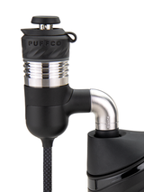 Peak Pro Link attached to Peak Pro base with cable routed, side view showing compact desktop setup