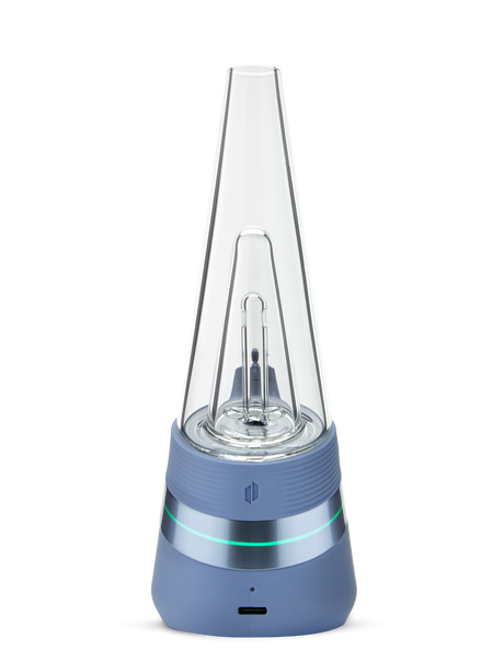 Puffco Peak Sapphire e-rig rear view showing USB-C port, light ring, and glass top