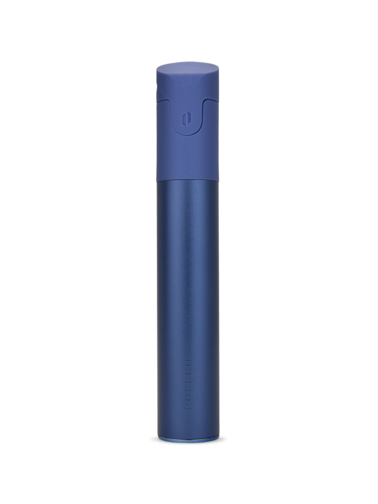 Puffco Pivot Sapphire dab pen rear view with matte blue mouthpiece and compact pen body