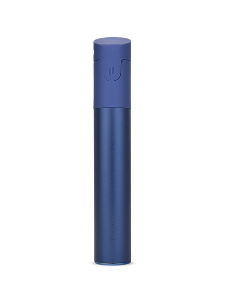 Puffco Pivot Sapphire dab pen rear view with matte blue mouthpiece and compact pen body