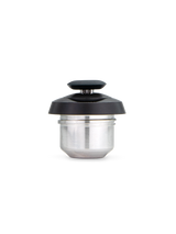 Side view of Puffco Proxy 3D chamber in Onyx showing stainless steel cup and low profile black joystick cap against white background
