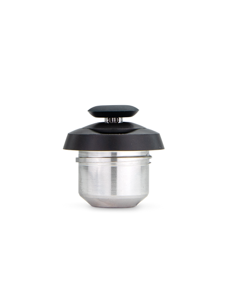 Side view of Puffco Proxy 3D chamber in Onyx showing stainless steel cup and low profile black joystick cap against white background