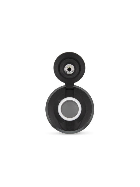 Top view of Puffco Proxy 3D chamber cap in Onyx highlighting flat joystick style carb cap above tapered black housing