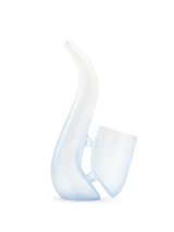 Haze Puffco New Proxy Bub water attachment right view, curved neck, handle opening and soft frosted finish on white backdrop.
