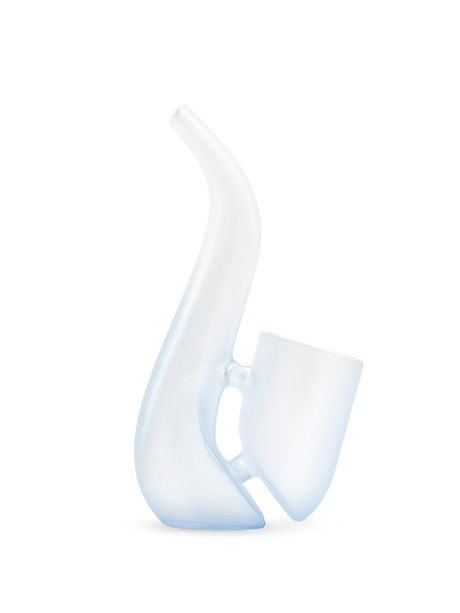 Haze Puffco New Proxy Bub water attachment right view, curved neck, handle opening and soft frosted finish on white backdrop.