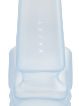 Close-up of Haze Puffco New Proxy Wizard back section showing frosted blue glass, sculpted grip and subtle PROXY logo on the stem.