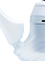 Detail view of Haze Puffco New Proxy Wizard joint area and handle, highlighting smooth frosted glass connection where the New Proxy base sits.