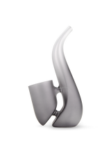 Onyx Puffco New Proxy Bub glass bubbler left view, matte gray frosted body with ergonomic grip and angled cup chamber.