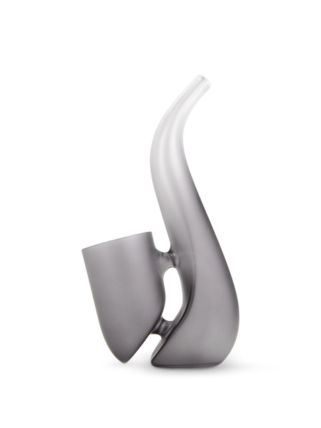Onyx Puffco New Proxy Bub glass bubbler left view, matte gray frosted body with ergonomic grip and angled cup chamber.