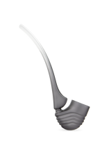 Right-side profile of empty Onyx Puffco New Proxy Wizard glass attachment, long tapered stem and ribbed bowl resting on a clean backdrop.