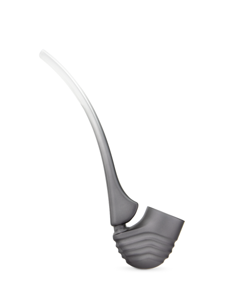 Right-side profile of empty Onyx Puffco New Proxy Wizard glass attachment, long tapered stem and ribbed bowl resting on a clean backdrop.