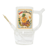 RAW glass stein with cone adapter installed, Oktoberfest label art, clear handle, and lower chamber