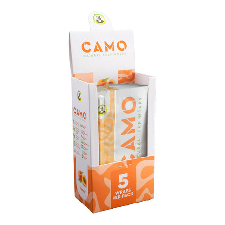 CAMO Peach natural leaf wraps display box with orange fruit graphics and 25 pouch packaging