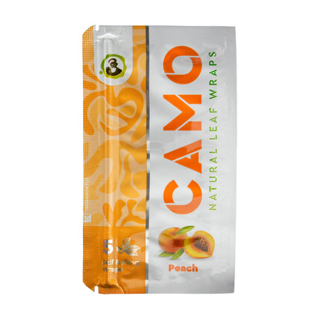CAMO Peach natural leaf wraps pouch with peach artwork and 5 natural chamomile wraps inside