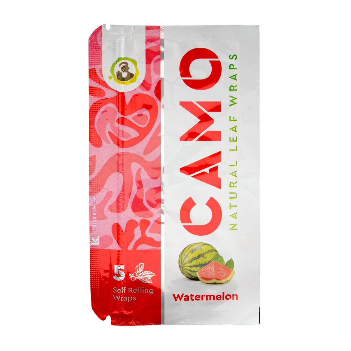 CAMO Watermelon natural leaf wraps pouch with watermelon artwork and 5 natural leaf wraps
