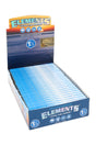 Elements 1¼ rolling papers retail display with blue branded box and 25 countertop packs shown in front view